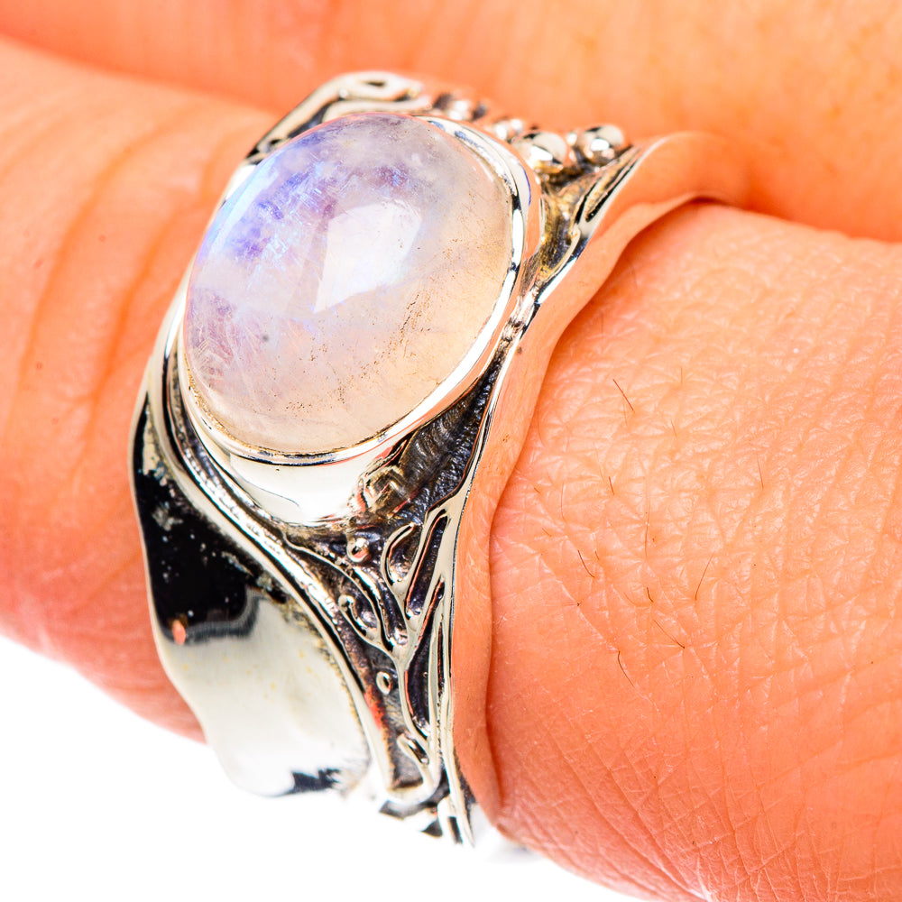 Rainbow Moonstone Rings handcrafted by Anasilvercos - RING90718
