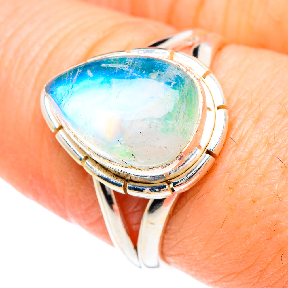 Rainbow Moonstone Rings handcrafted by Anasilvercos - RING90728