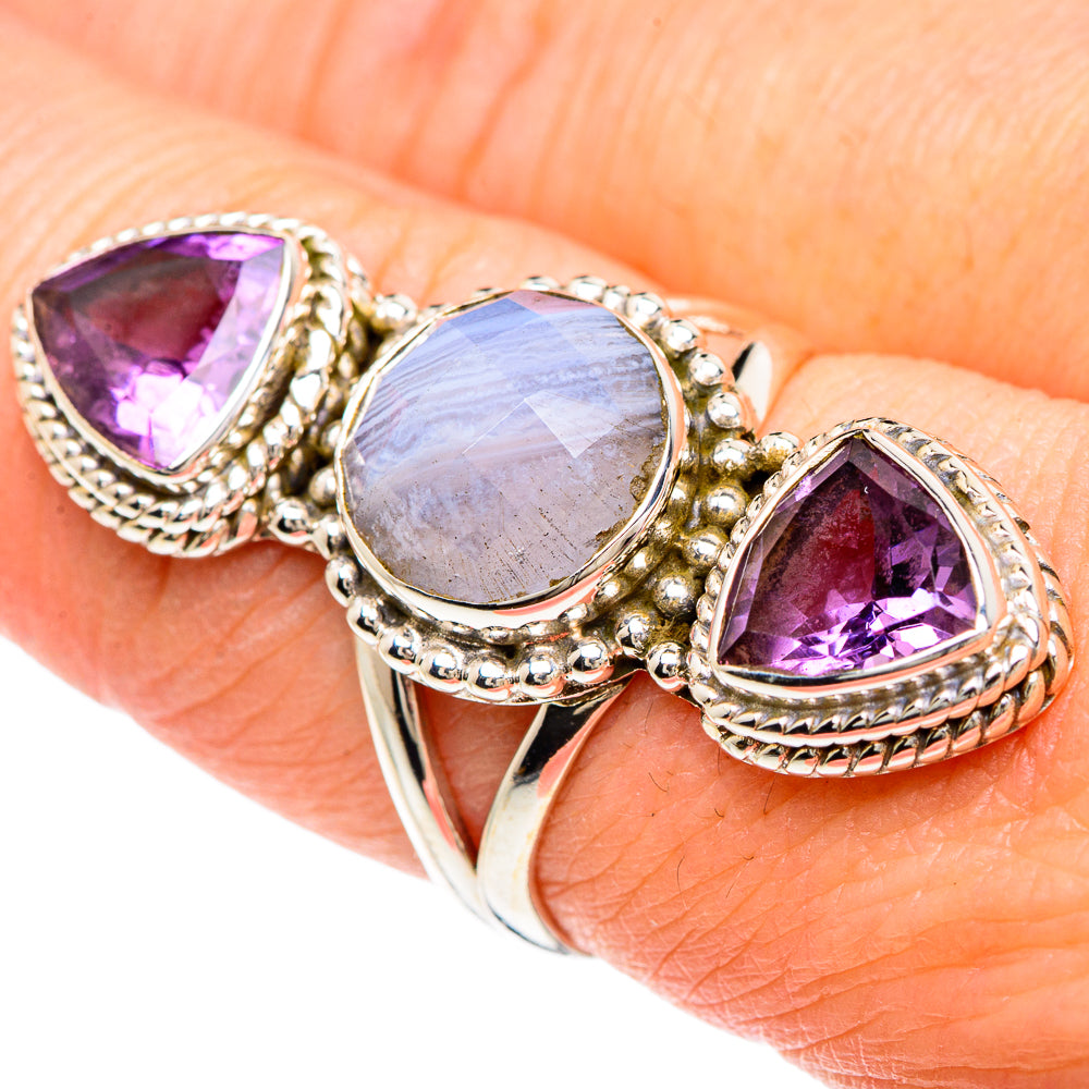 Blue Lace Agate Rings handcrafted by Anasilvercos - RING90825
