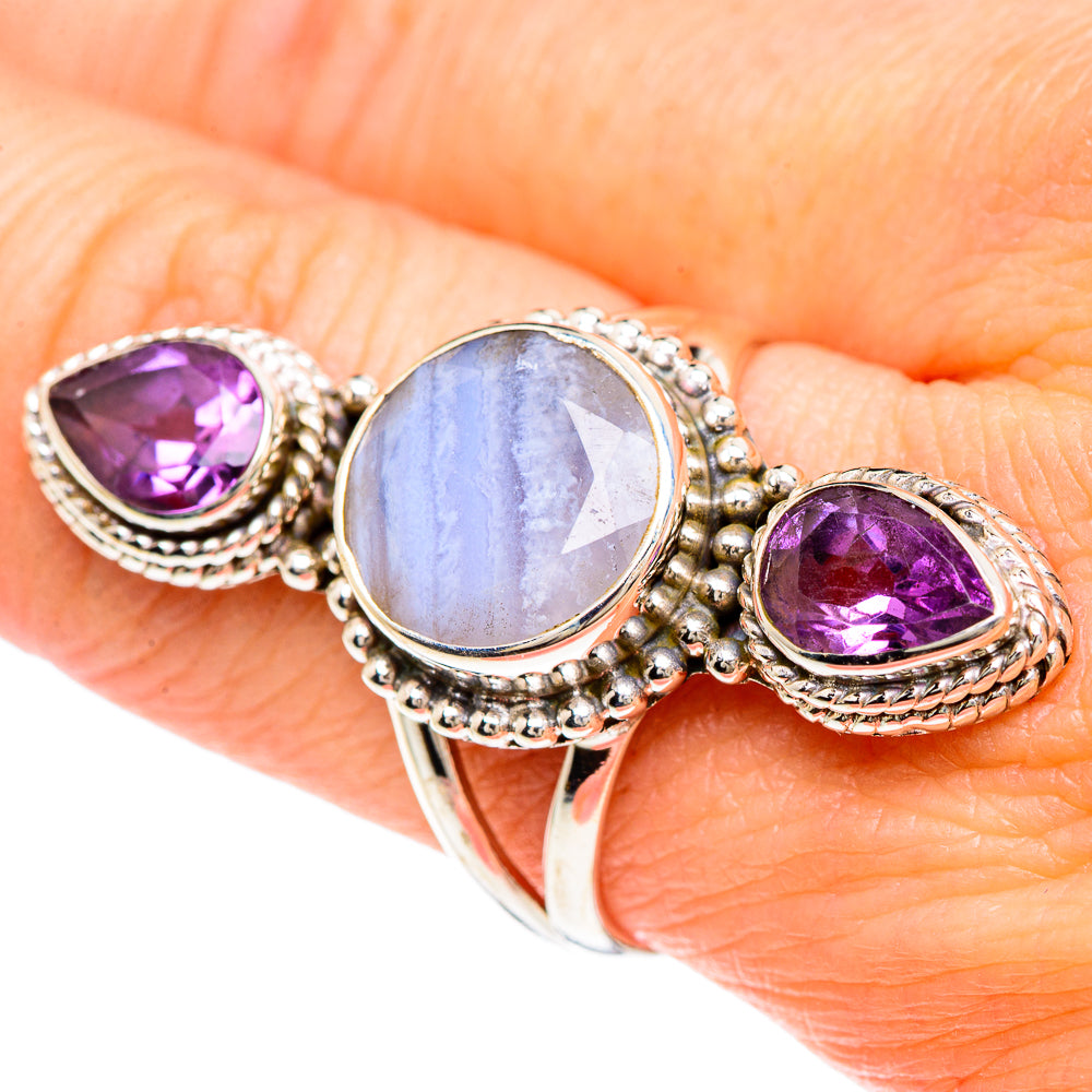 Blue Lace Agate Rings handcrafted by Anasilvercos - RING90882
