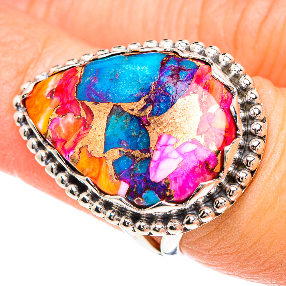 Kingman Pink Dahlia Turquoise Rings handcrafted by Anasilvercos - RING90898