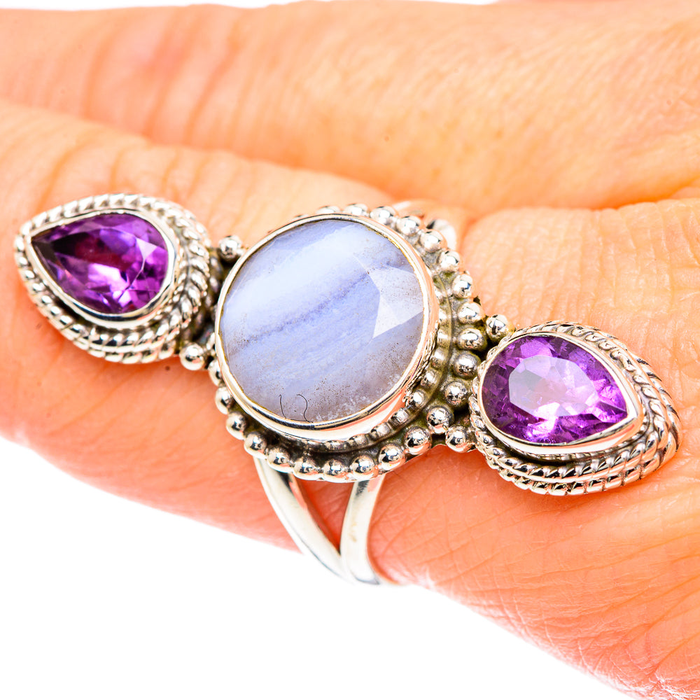 Blue Lace Agate Rings handcrafted by Anasilvercos - RING90939