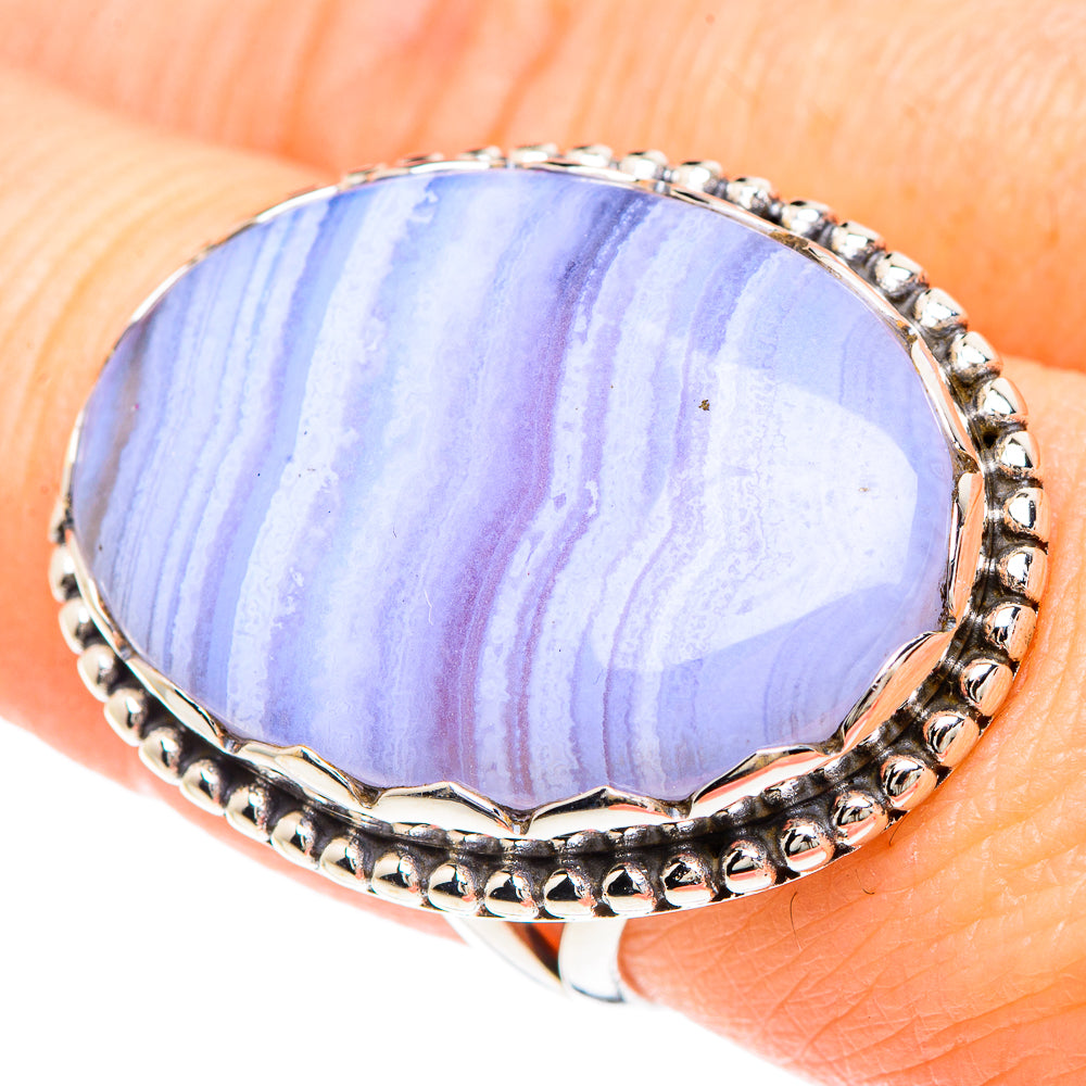 Blue Lace Agate Rings handcrafted by Anasilvercos - RING90946