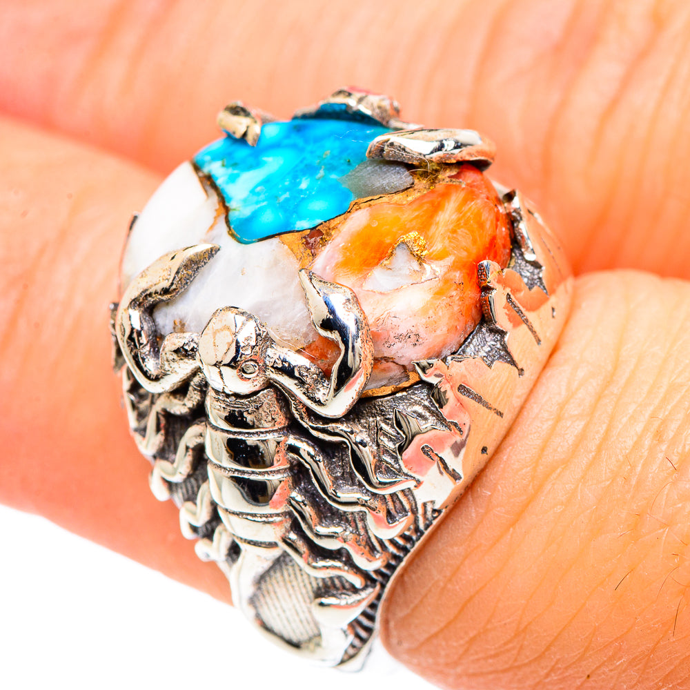 Blue Orange Copper Composite Turquoise Rings handcrafted by Anasilvercos - RING90949