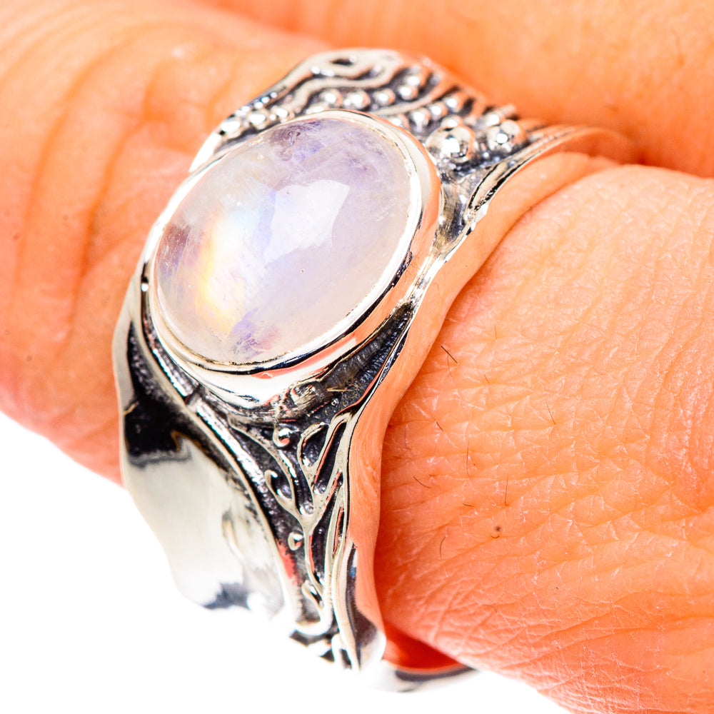 Rainbow Moonstone Rings handcrafted by Anasilvercos - RING91018