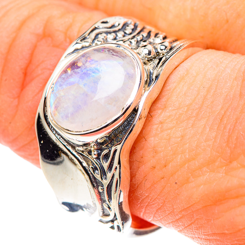 Rainbow Moonstone Rings handcrafted by Anasilvercos - RING91057