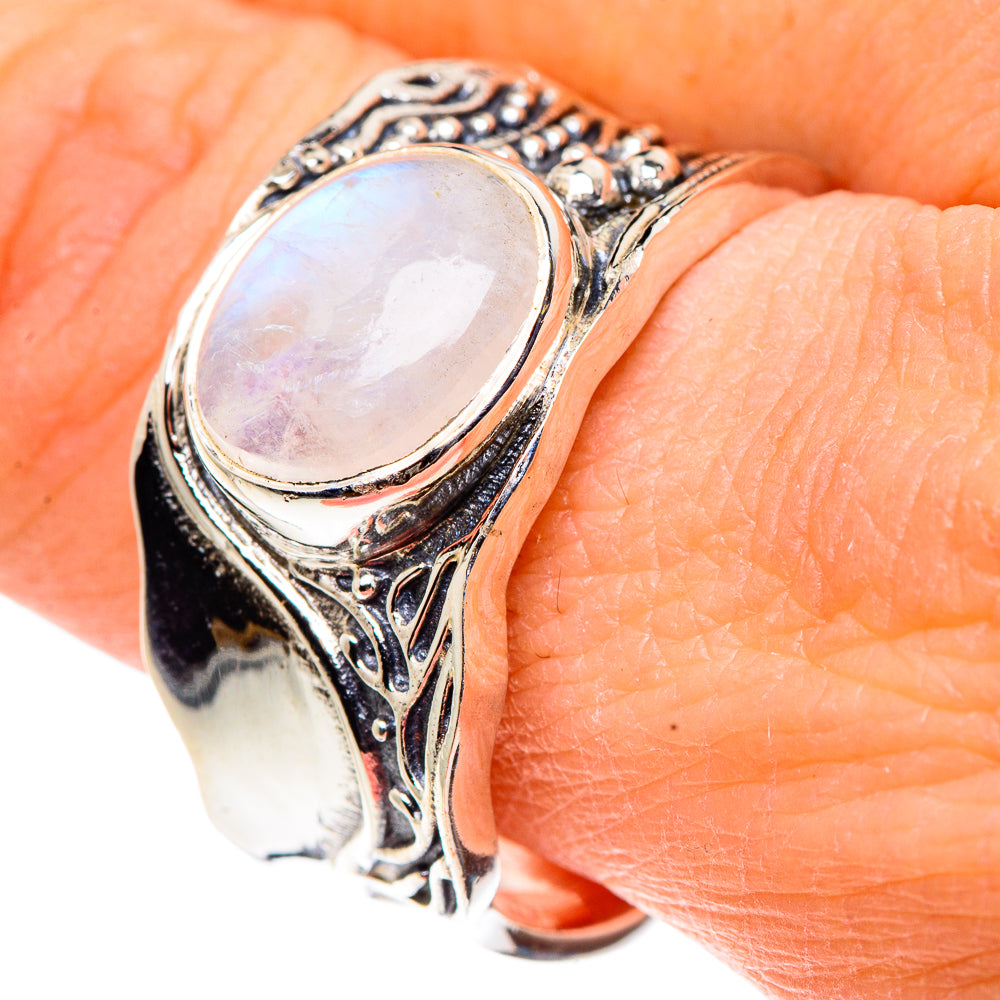 Rainbow Moonstone Rings handcrafted by Anasilvercos - RING91091