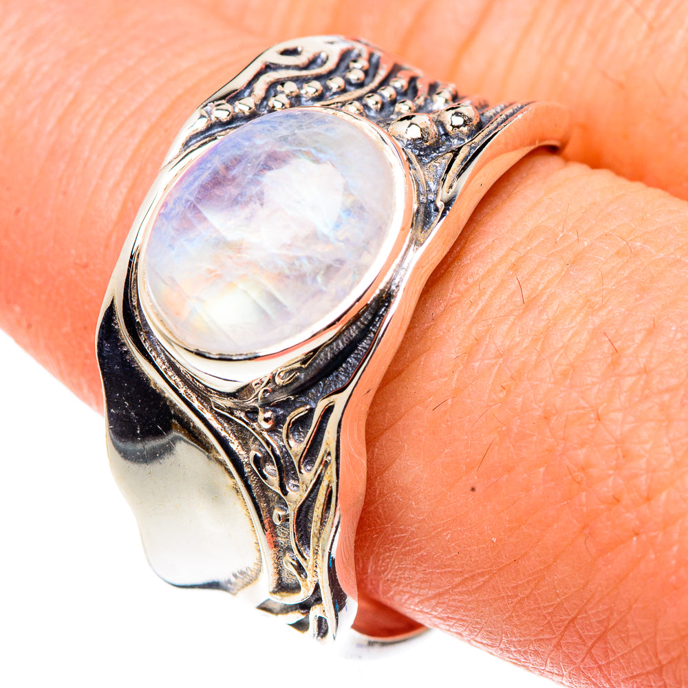 Rainbow Moonstone Rings handcrafted by Anasilvercos - RING91443