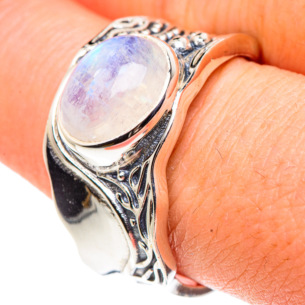 Rainbow Moonstone Rings handcrafted by Anasilvercos - RING91489