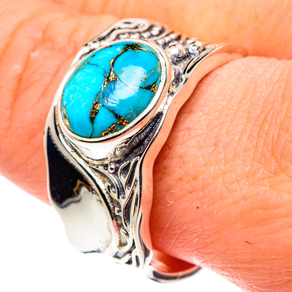Blue Copper Composite Turquoise Rings handcrafted by Anasilvercos - RING91551