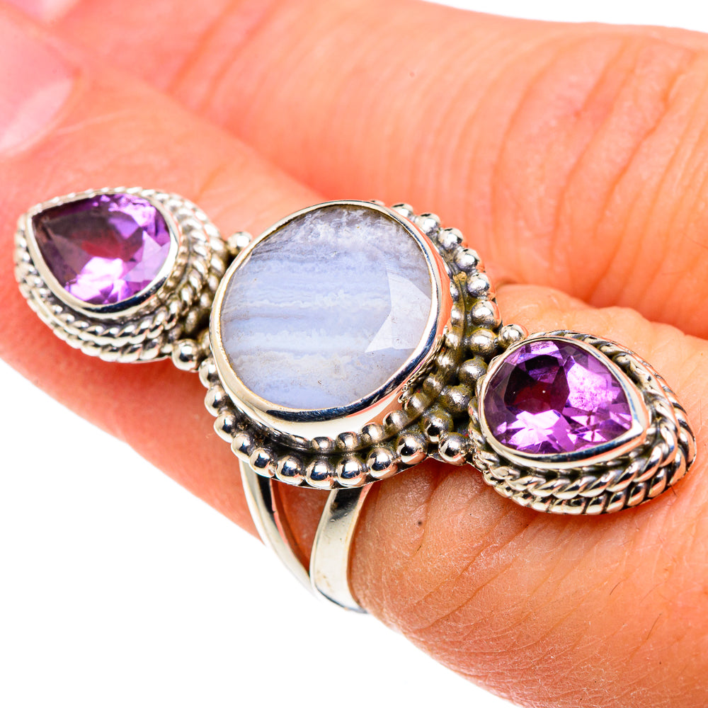 Blue Lace Agate Rings handcrafted by Anasilvercos - RING91596