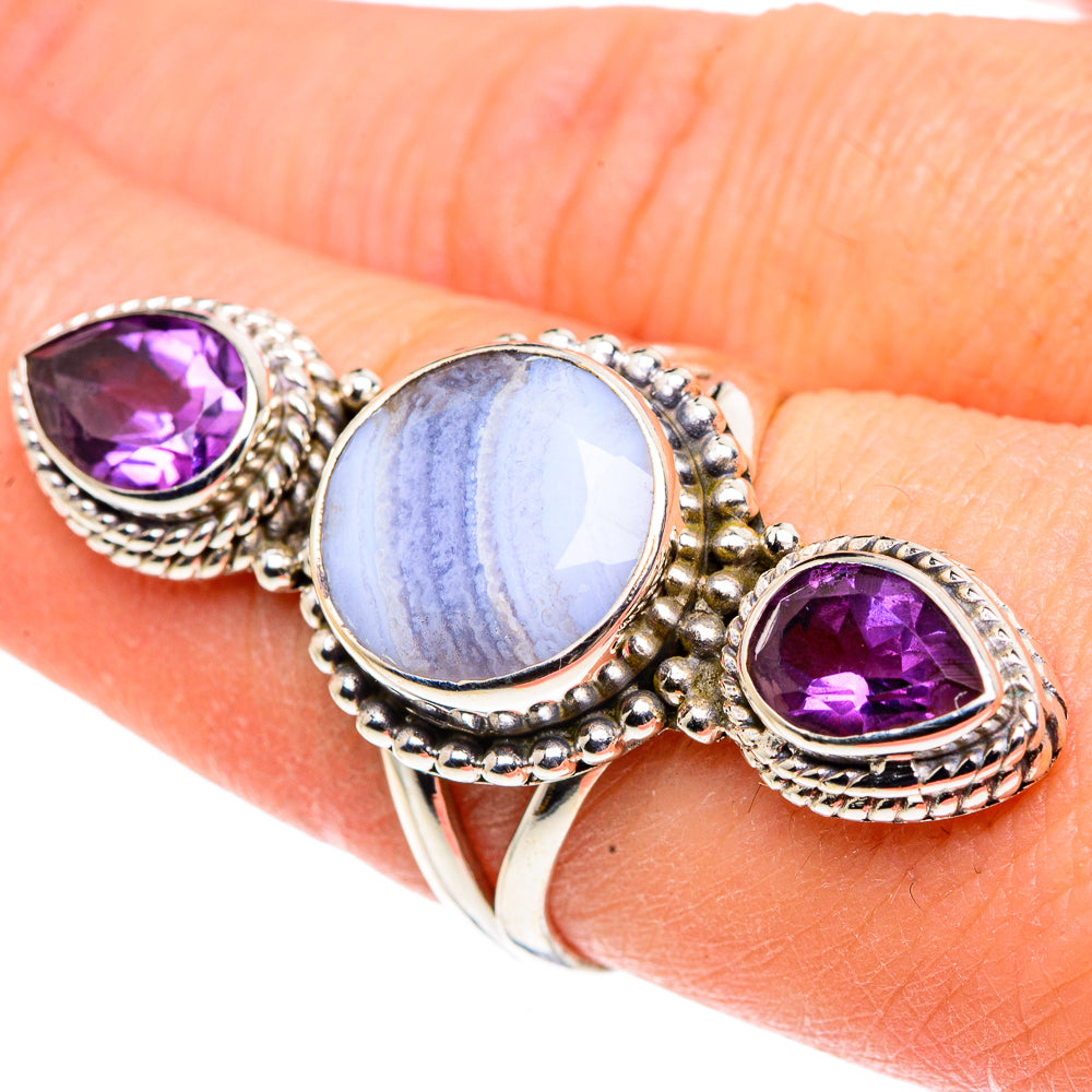 Blue Lace Agate Rings handcrafted by Anasilvercos - RING91619