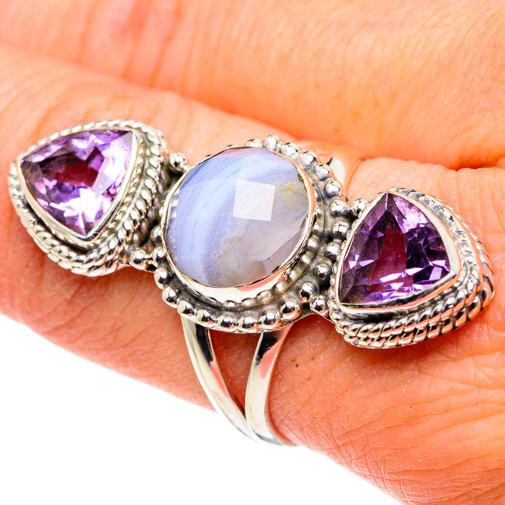 Blue Lace Agate Rings handcrafted by Anasilvercos - RING91622
