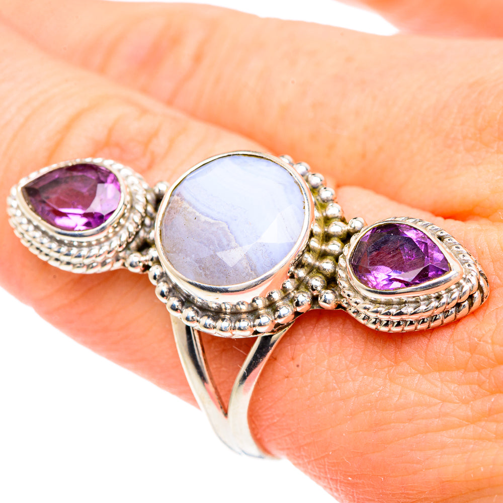 Blue Lace Agate Rings handcrafted by Anasilvercos - RING91637