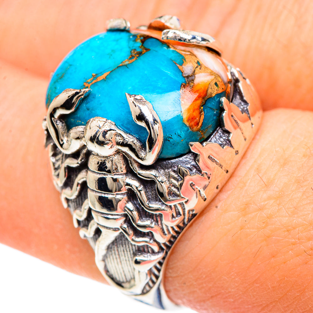 Blue Orange Copper Composite Turquoise Rings handcrafted by Anasilvercos - RING91687