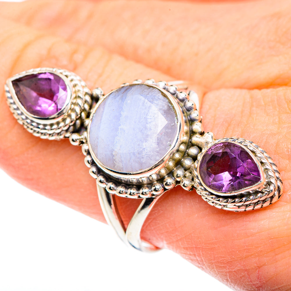 Blue Lace Agate Rings handcrafted by Anasilvercos - RING91706