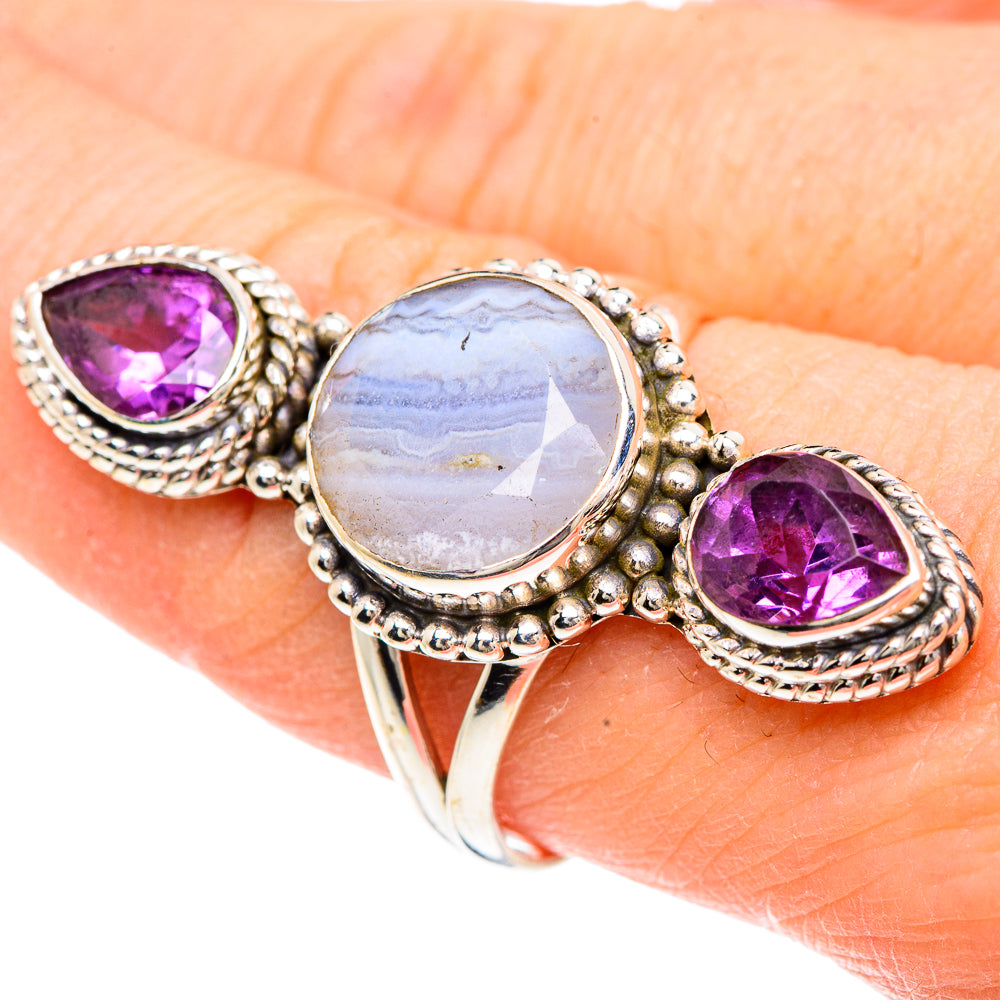 Blue Lace Agate Rings handcrafted by Anasilvercos - RING91726