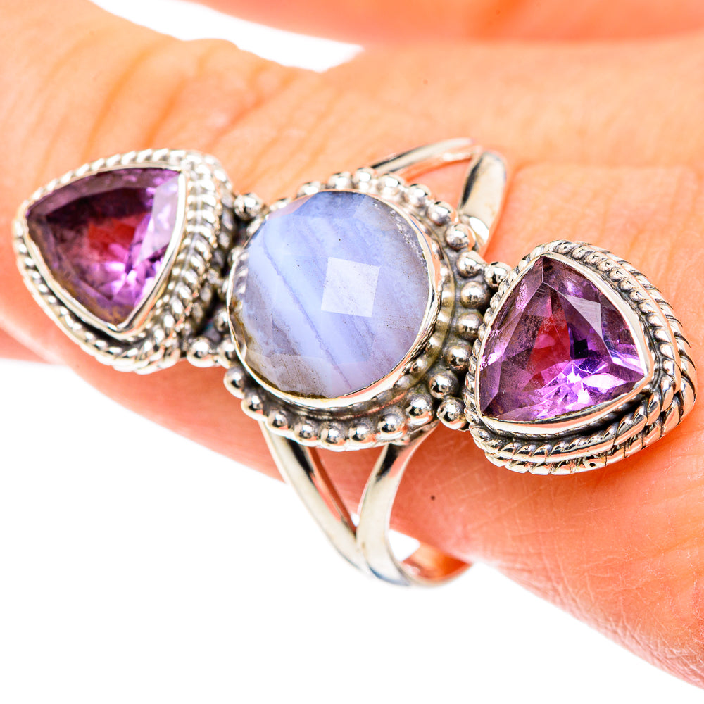 Blue Lace Agate Rings handcrafted by Anasilvercos - RING91729