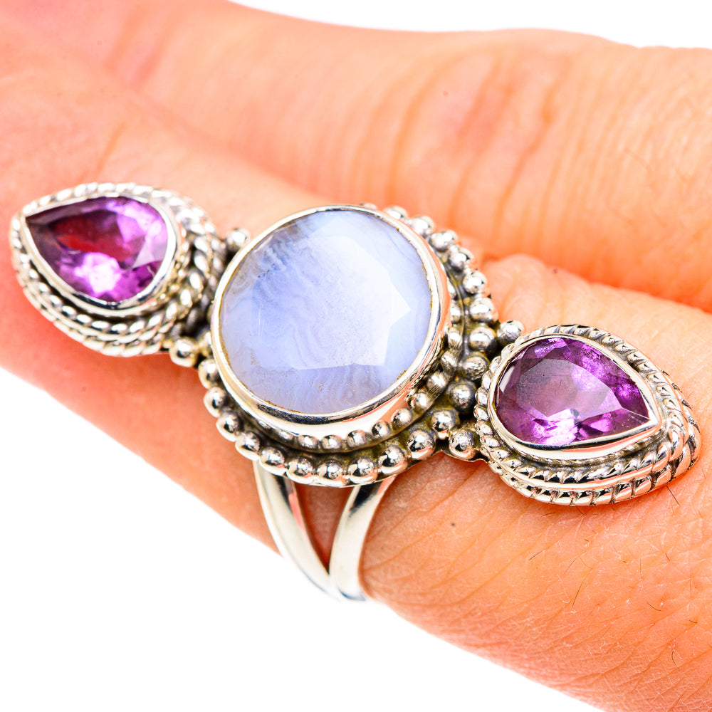Blue Lace Agate Rings handcrafted by Anasilvercos - RING91747