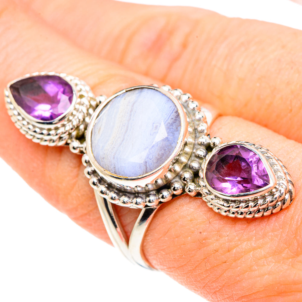Blue Lace Agate Rings handcrafted by Anasilvercos - RING91762