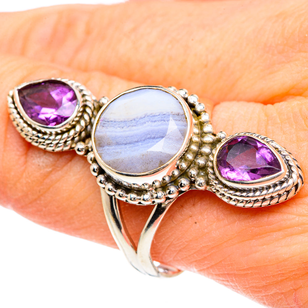 Blue Lace Agate Rings handcrafted by Anasilvercos - RING91769