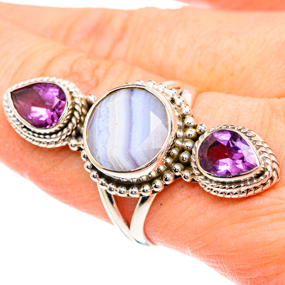 Blue Lace Agate Rings handcrafted by Anasilvercos - RING91770