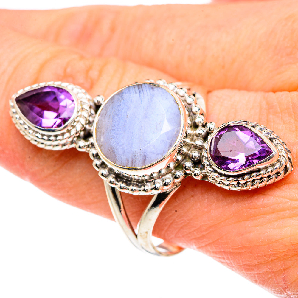 Blue Lace Agate Rings handcrafted by Anasilvercos - RING91775