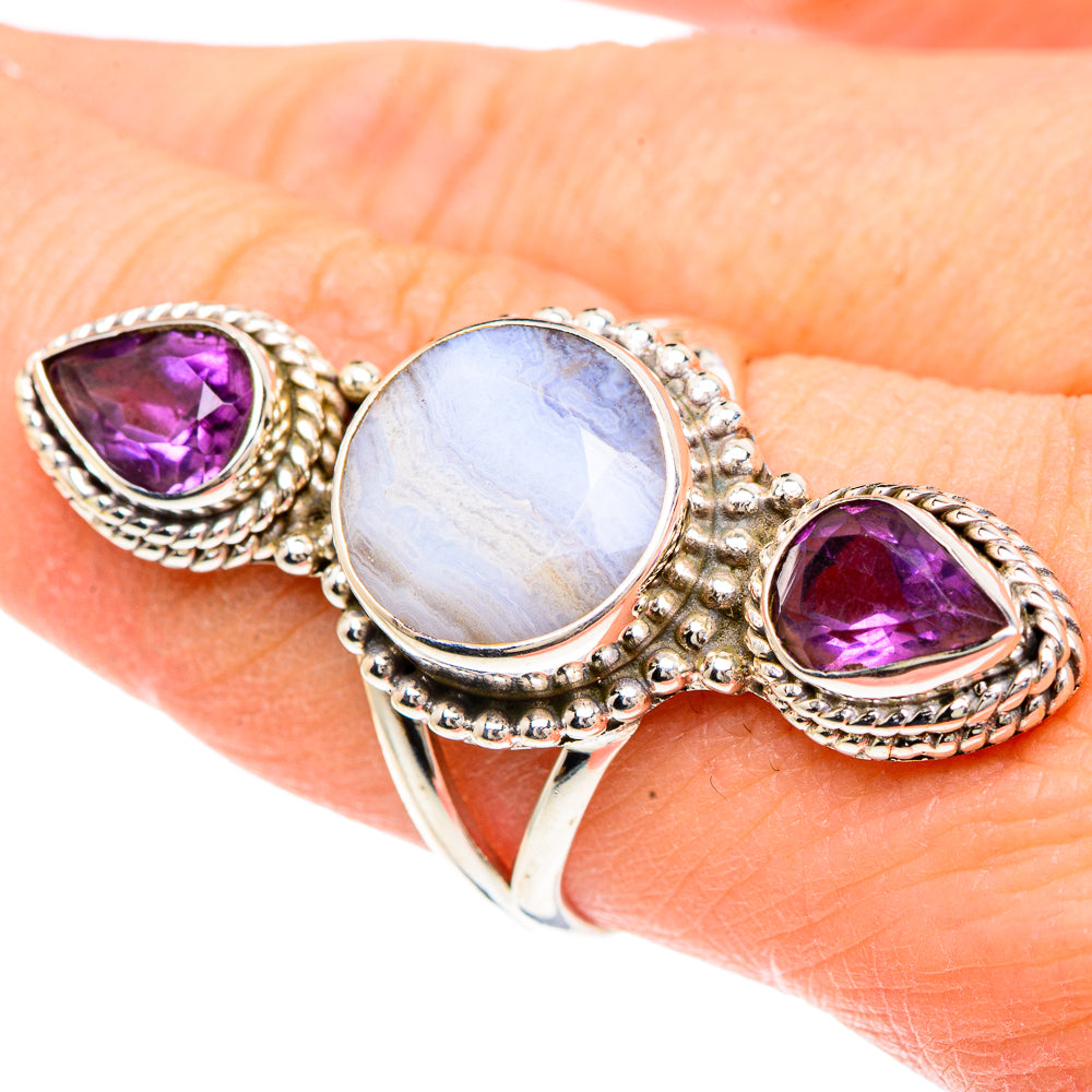 Blue Lace Agate Rings handcrafted by Anasilvercos - RING91776