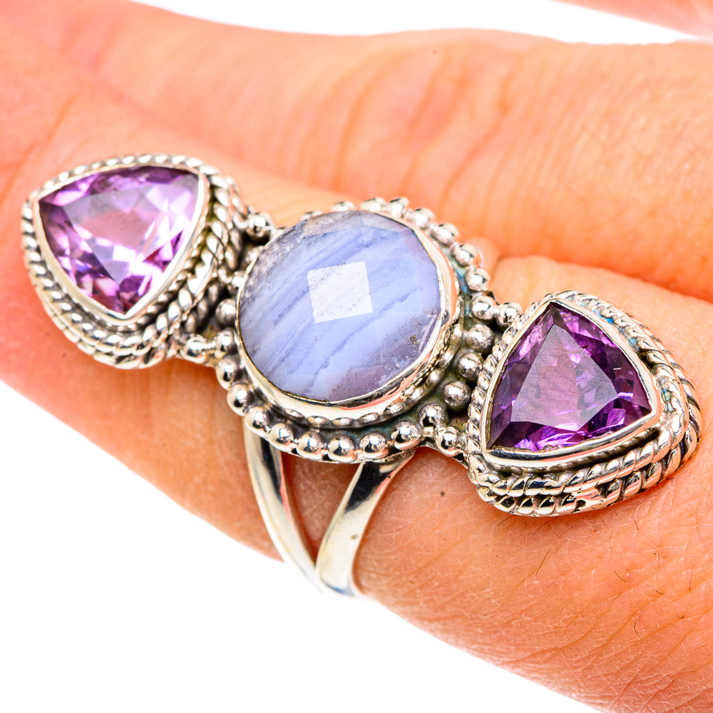 Blue Lace Agate Rings handcrafted by Anasilvercos - RING91782