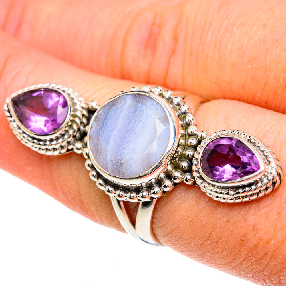 Blue Lace Agate Rings handcrafted by Anasilvercos - RING91803