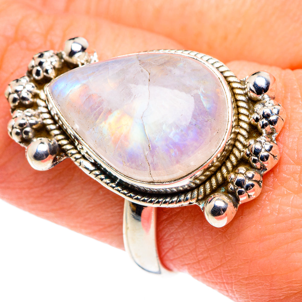 Rainbow Moonstone Rings handcrafted by Anasilvercos - RING91830
