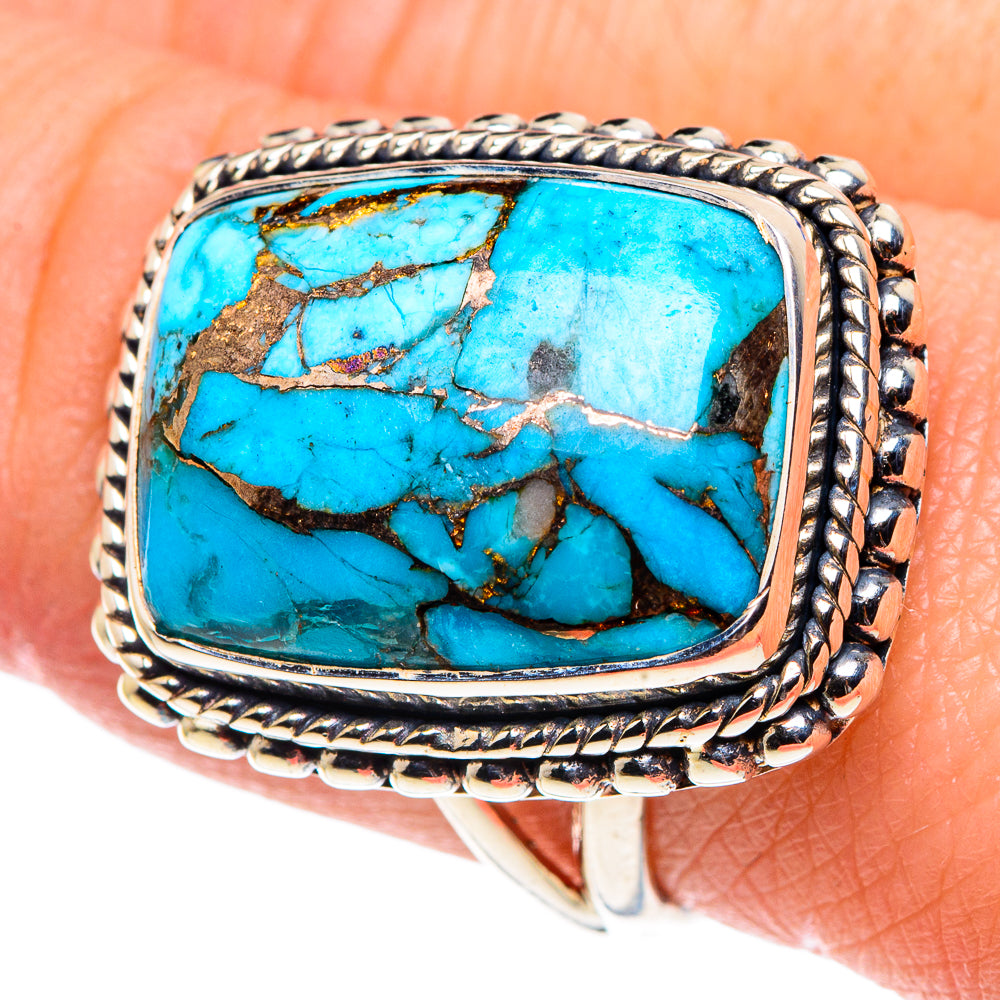 Blue Copper Composite Turquoise Rings handcrafted by Anasilvercos - RING91864