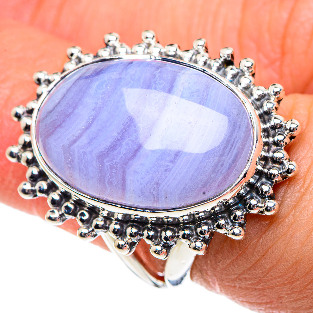 Blue Lace Agate Rings handcrafted by Anasilvercos - RING91953