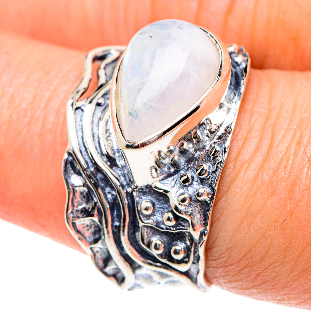 Rainbow Moonstone Rings handcrafted by Anasilvercos - RING91974