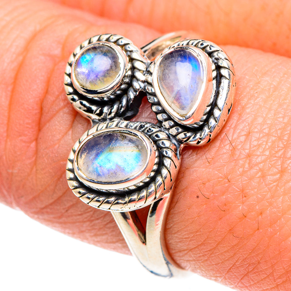 Rainbow Moonstone Rings handcrafted by Anasilvercos - RING92001