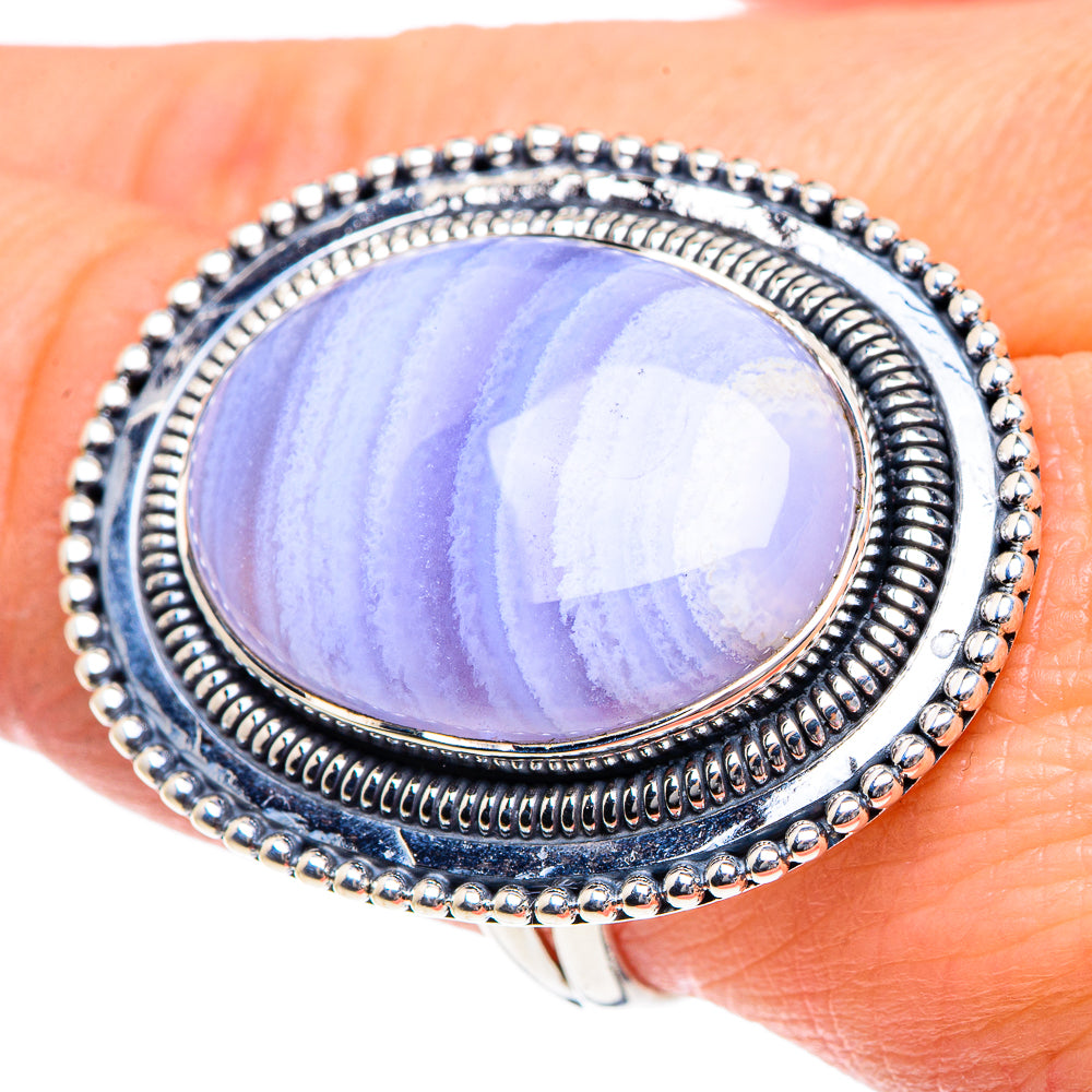 Blue Lace Agate Rings handcrafted by Anasilvercos - RING92004