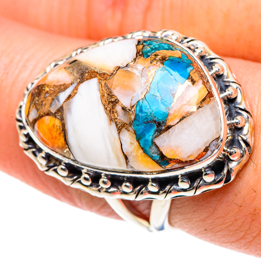 Orange Blue Copper Composite Turquoise Rings handcrafted by Anasilvercos - RING92006
