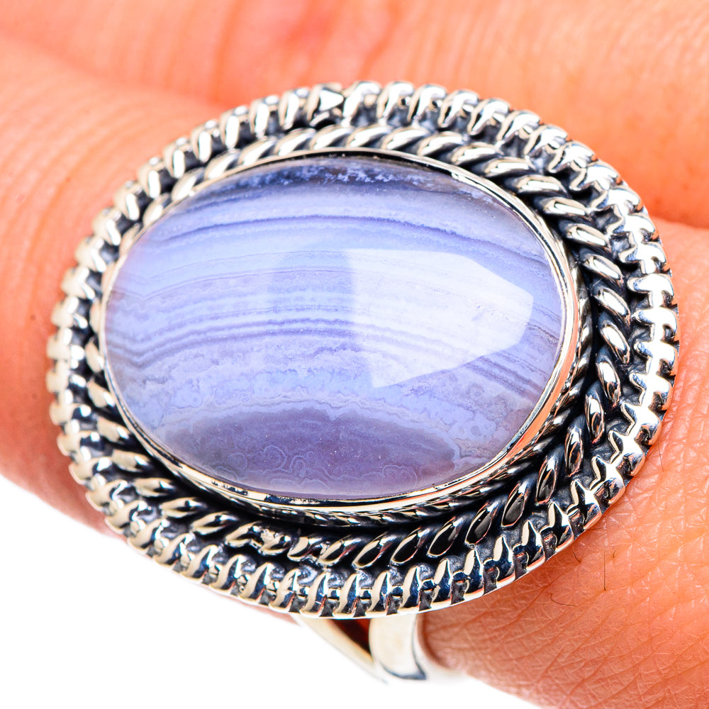 Blue Lace Agate Rings handcrafted by Anasilvercos - RING92036