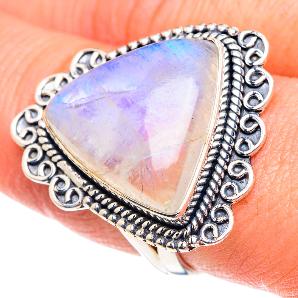 Rainbow Moonstone Rings handcrafted by Anasilvercos - RING92037