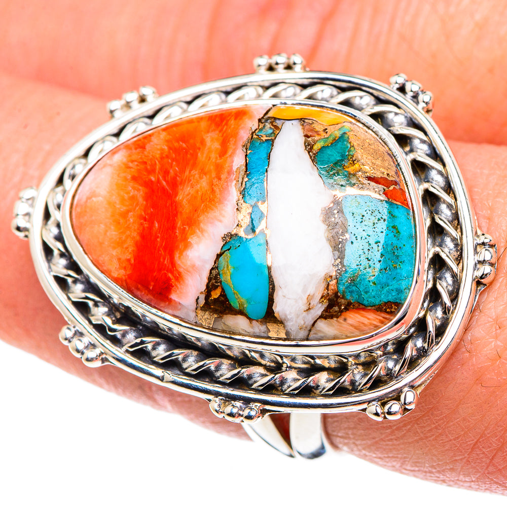 Orange Blue Copper Composite Turquoise Rings handcrafted by Anasilvercos - RING92038