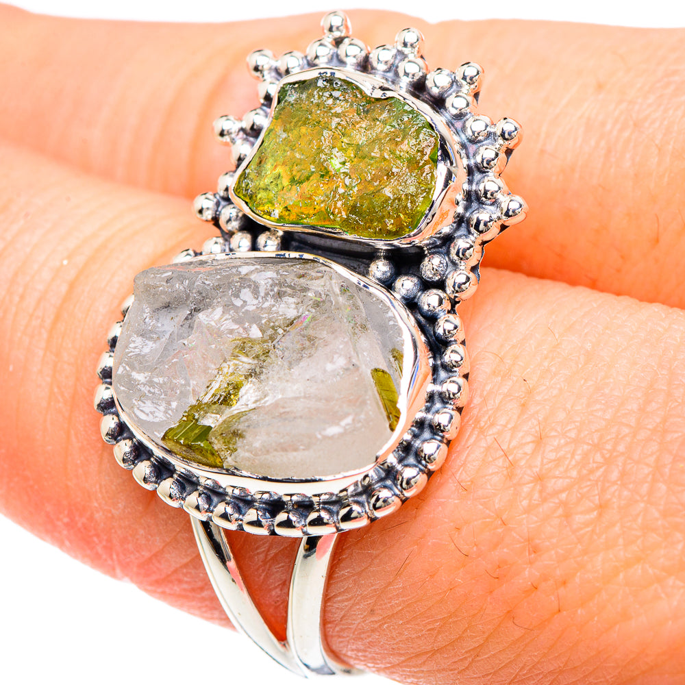 Green Tourmaline In Quartz Rings handcrafted by Anasilvercos - RING92200