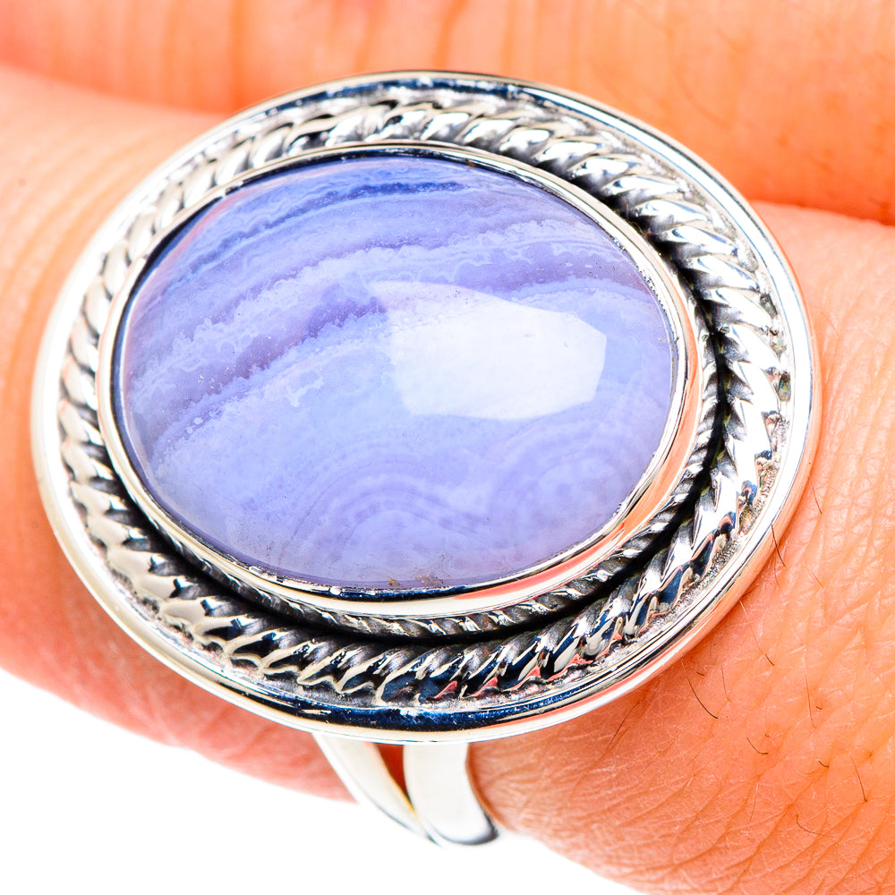 Blue Lace Agate Rings handcrafted by Anasilvercos - RING92231
