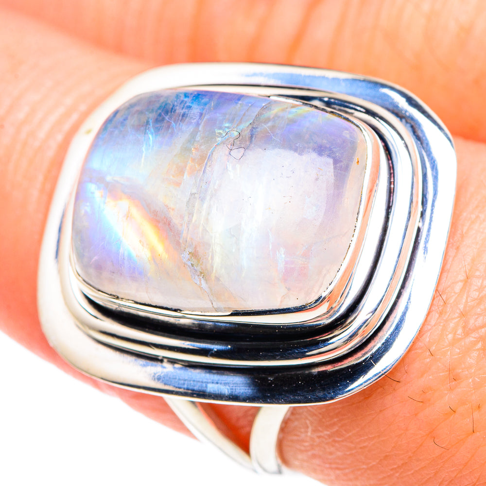 Rainbow Moonstone Rings handcrafted by Anasilvercos - RING92252