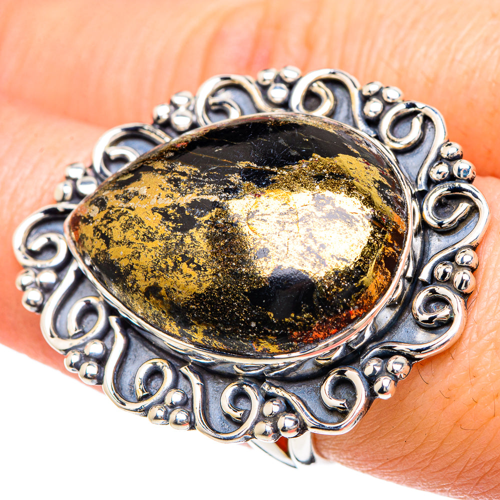 Pyrite In Black Onyx Rings handcrafted by Anasilvercos - RING92310