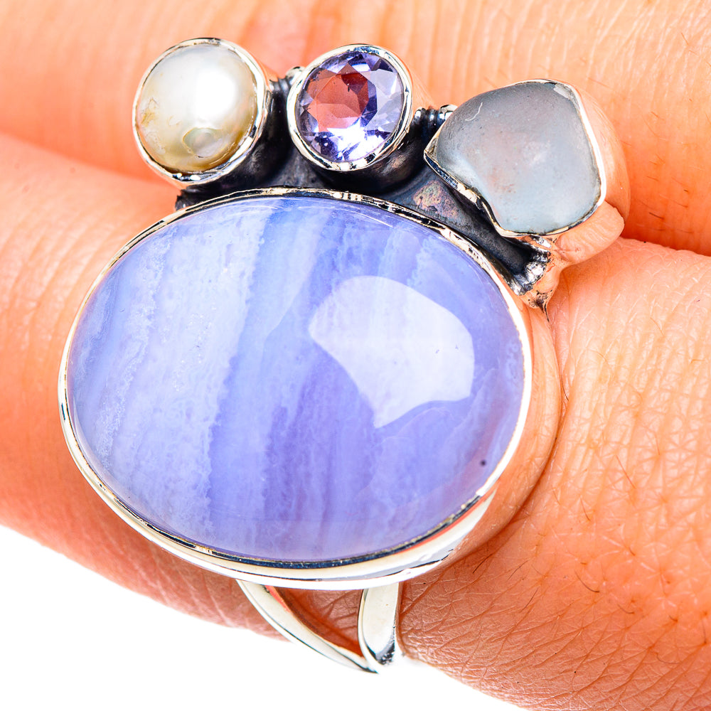 Blue Lace Agate Rings handcrafted by Anasilvercos - RING92315