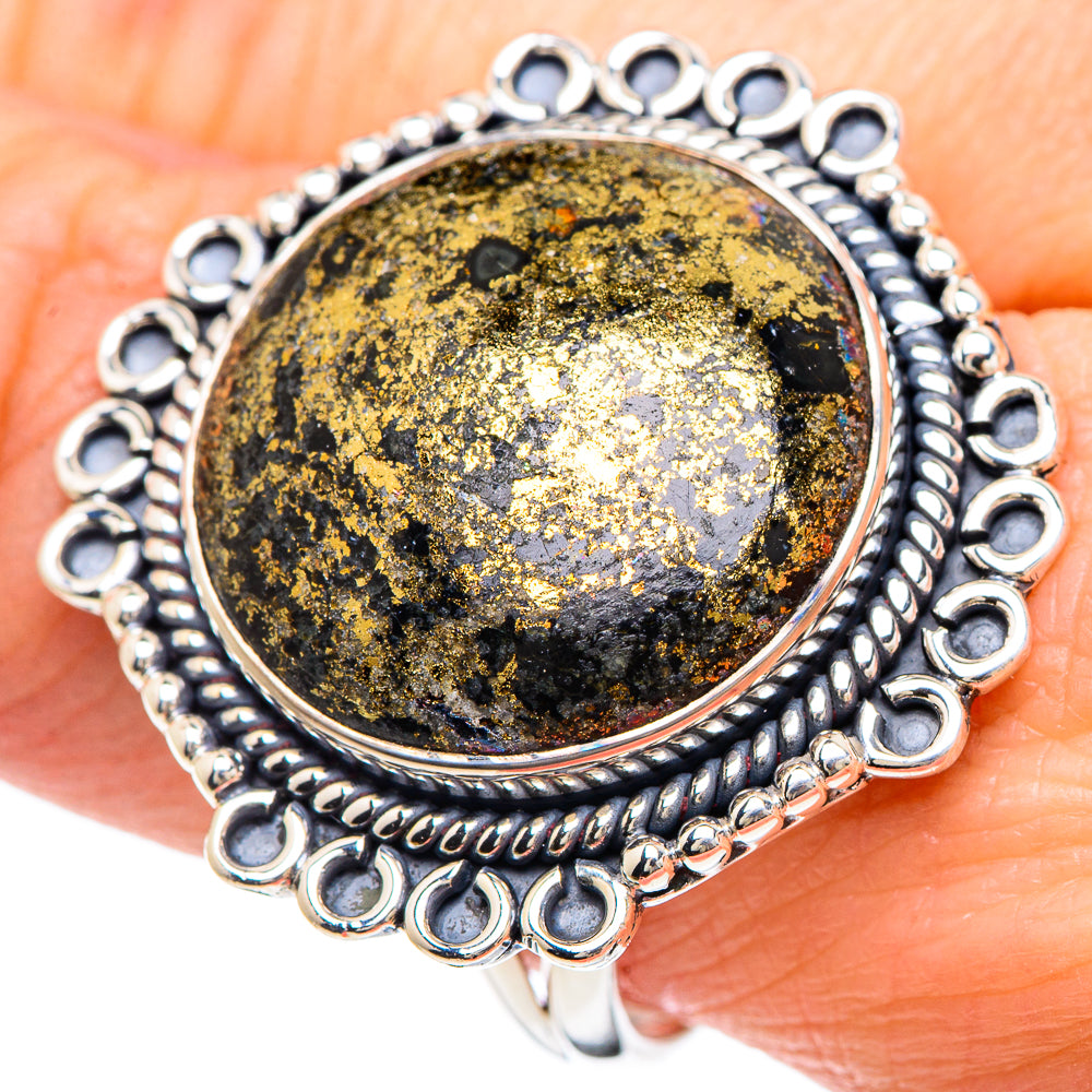 Pyrite In Black Onyx Rings handcrafted by Anasilvercos - RING92347