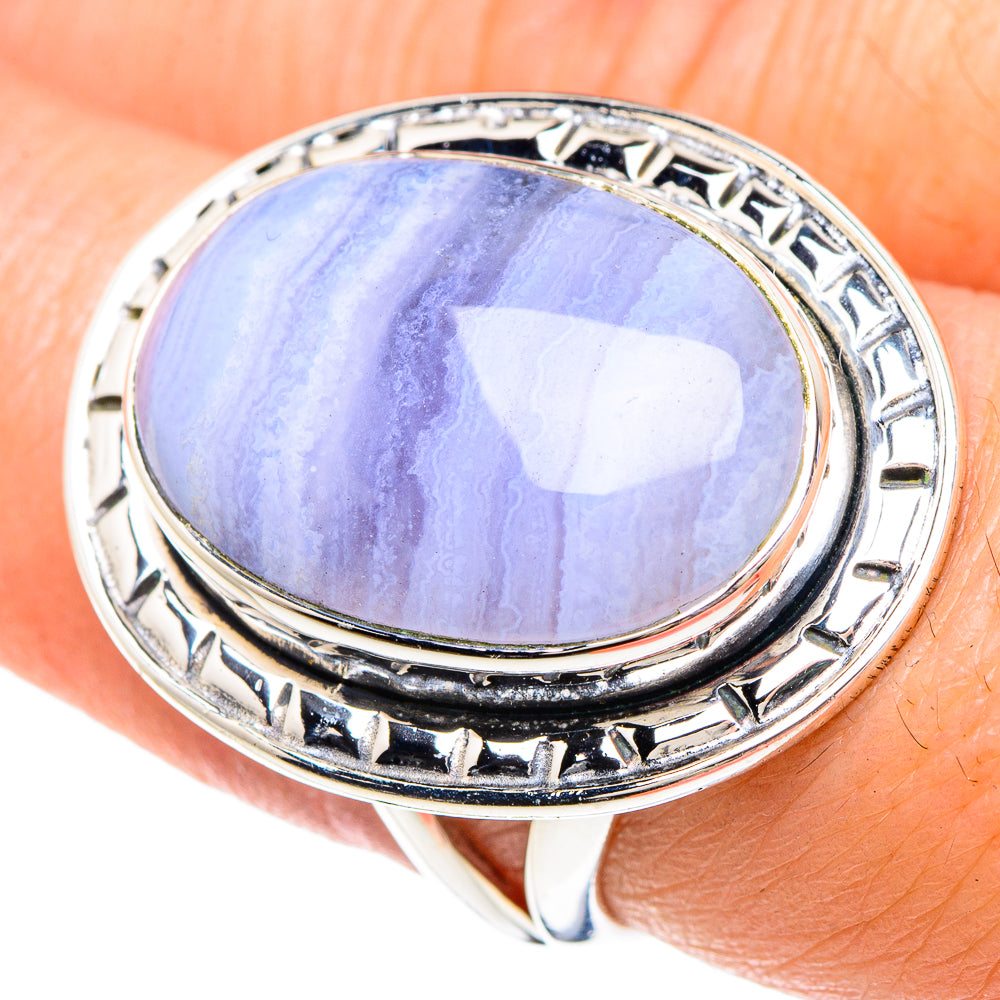 Blue Lace Agate Rings handcrafted by Anasilvercos - RING92383