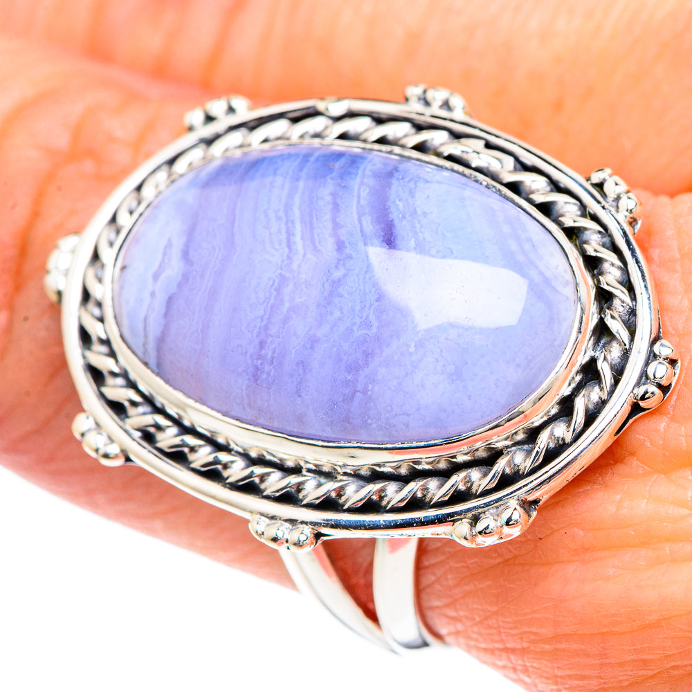 Blue Lace Agate Rings handcrafted by Anasilvercos - RING92414