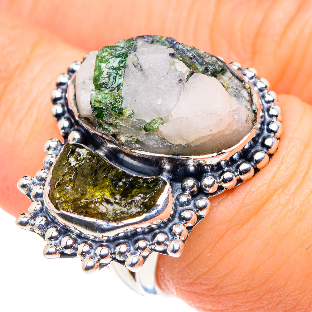 Green Tourmaline In Quartz Rings handcrafted by Anasilvercos - RING92428