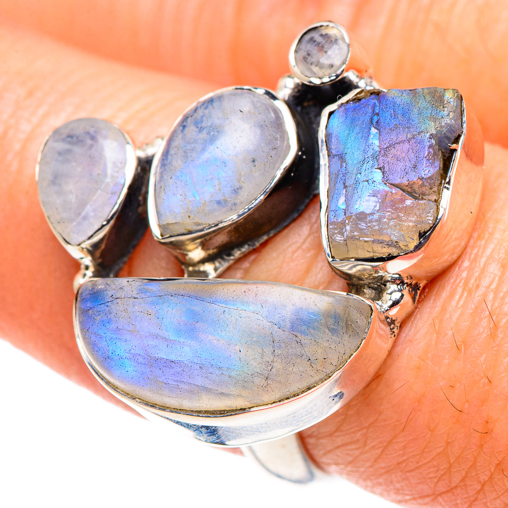 Rainbow Moonstone Rings handcrafted by Anasilvercos - RING92441